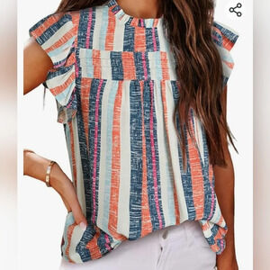 SHEWIN  Orange/Blue/White Stripe blouse. NWT